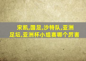 宋凯,国足,沙特队,亚洲足坛,亚洲杯小组赛哪个厉害